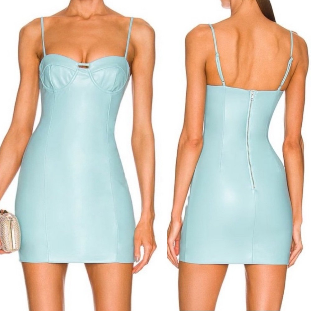 Bardot Sibella Mini Dress in Soft Blue Faux Leather NEW Size XL US 10